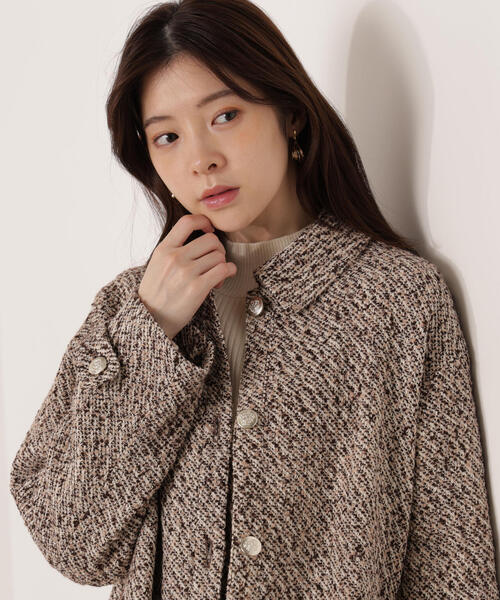 セール】金ボタン付きツイードミドルジャケット / 1215255116