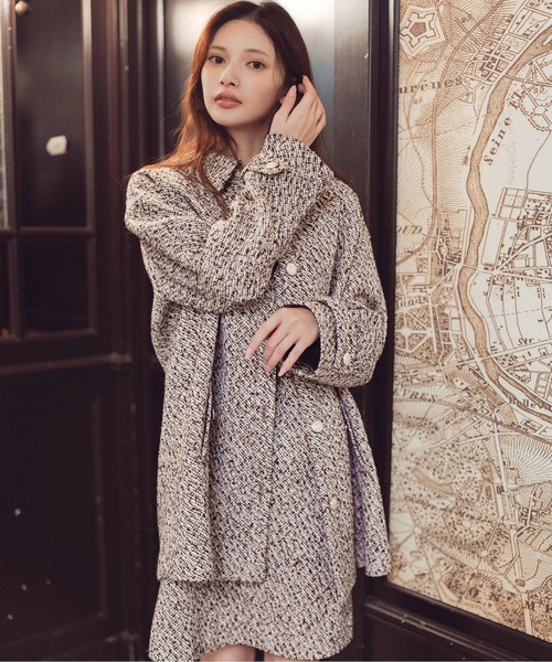 セール】【青島心さん着用】金ボタン付きツイードミドルジャケット