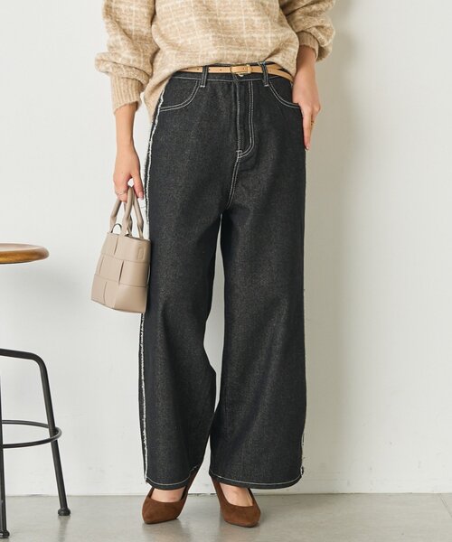 Jena espace merveilleux(ジェナ エスパスメルヴェイユ)の「サイドフリンジデニムパンツ(デニムパンツ・レディース・ブラック/ブルー・FREE)」の6枚目の写真