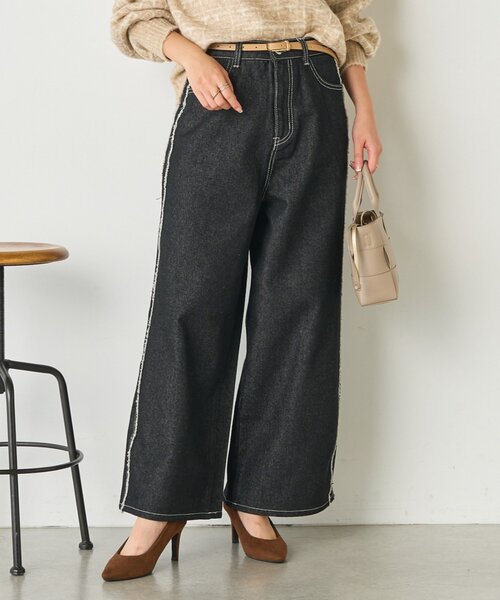 Jena espace merveilleux(ジェナ エスパスメルヴェイユ)の「サイドフリンジデニムパンツ(デニムパンツ・レディース・ブラック/ブルー・FREE)」の7枚目の写真