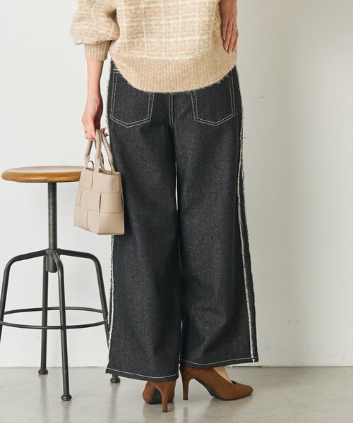 Jena espace merveilleux(ジェナ エスパスメルヴェイユ)の「サイドフリンジデニムパンツ(デニムパンツ・レディース・ブラック/ブルー・FREE)」の9枚目の写真