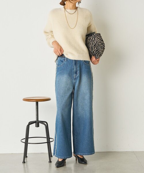 Jena espace merveilleux(ジェナ エスパスメルヴェイユ)の「サイドフリンジデニムパンツ(デニムパンツ・レディース・ブラック/ブルー・FREE)」の10枚目の写真