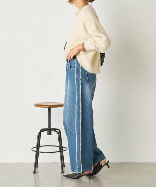 Jena espace merveilleux(ジェナ エスパスメルヴェイユ)の「サイドフリンジデニムパンツ(デニムパンツ・レディース・ブラック/ブルー・FREE)」の12枚目の写真