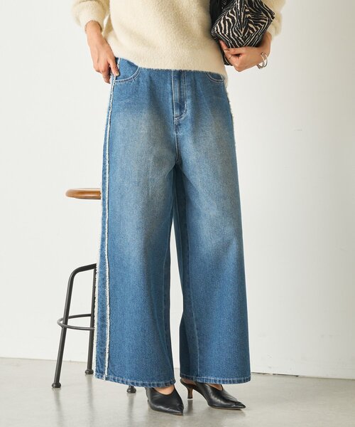 Jena espace merveilleux(ジェナ エスパスメルヴェイユ)の「サイドフリンジデニムパンツ(デニムパンツ・レディース・ブラック/ブルー・FREE)」の15枚目の写真