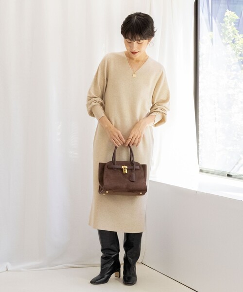 ◇【WEB限定】ウォッシャブルラメ総針Vネックコクーンワンピース