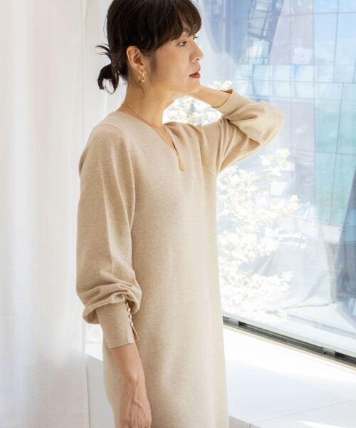 NOLLEY’S Sophi（ノーリーズソフィ）の「◇【WEB限定】ウォッシャブルラメ総針Vネックコクーンワンピース（ワンピース・レディース・キャメル/ライトグレー/ベージュ・36/38）」の19枚目の写真