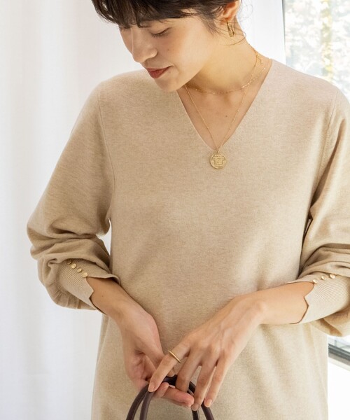 NOLLEY’S Sophi（ノーリーズソフィ）の「◇【WEB限定】ウォッシャブルラメ総針Vネックコクーンワンピース（ワンピース・レディース・キャメル/ライトグレー/ベージュ・36/38）」の20枚目の写真