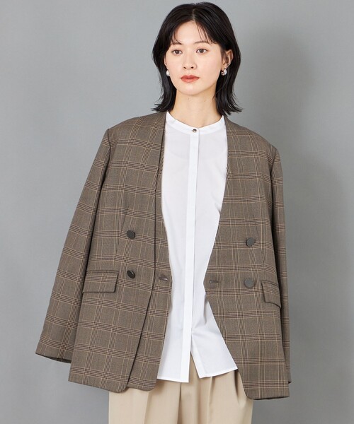 CAST:（キャストコロン）の「【CAST COLON】フェイクレイヤードチェックジャケット（テーラードジャケット・レディース・グレー/ベージュ・S/M）」の2枚目の写真