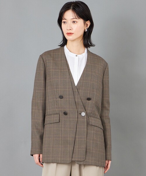 CAST:（キャストコロン）の「【CAST COLON】フェイクレイヤードチェックジャケット（テーラードジャケット・レディース・グレー/ベージュ・S/M）」の3枚目の写真