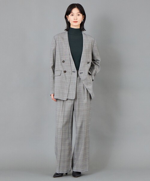 CAST:（キャストコロン）の「【CAST COLON】フェイクレイヤードチェックジャケット（テーラードジャケット・レディース・グレー/ベージュ・S/M）」の4枚目の写真