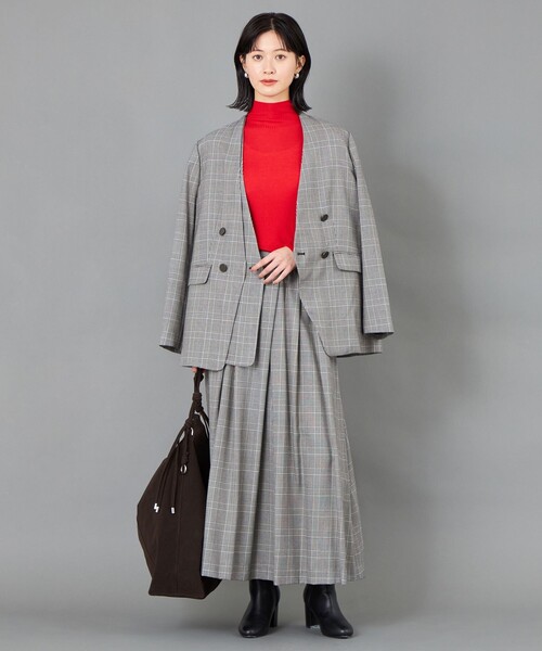 CAST:（キャストコロン）の「【CAST COLON】フェイクレイヤードチェックジャケット（テーラードジャケット・レディース・グレー/ベージュ・S/M）」の6枚目の写真