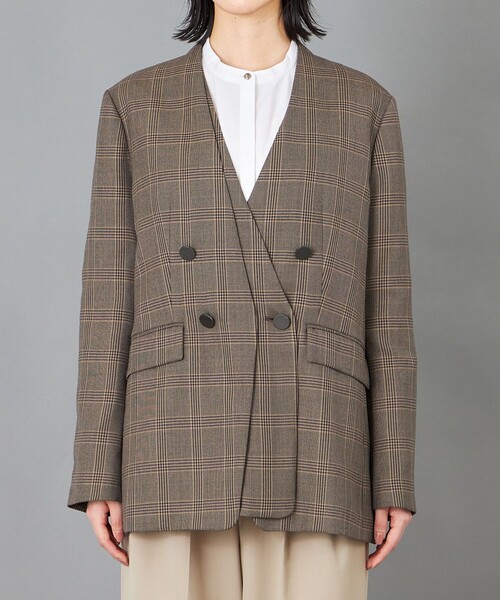 CAST:（キャストコロン）の「【CAST COLON】フェイクレイヤードチェックジャケット（テーラードジャケット・レディース・グレー/ベージュ・S/M）」の10枚目の写真