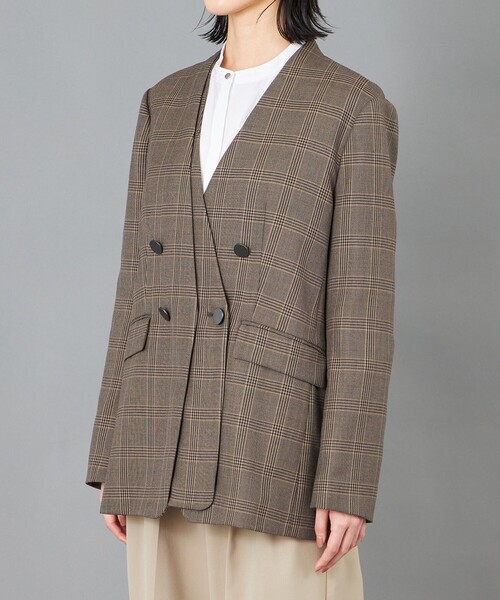 CAST:（キャストコロン）の「【CAST COLON】フェイクレイヤードチェックジャケット（テーラードジャケット・レディース・グレー/ベージュ・S/M）」の11枚目の写真