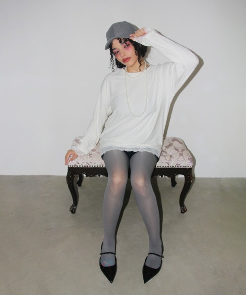 IMARI（イマリ）の「【 IMARI / イマリ 】 裾レース ロングスリーブ トップス（Tシャツ/カットソー・レディース・ホワイト/ブラック・FREE）」の3枚目の写真