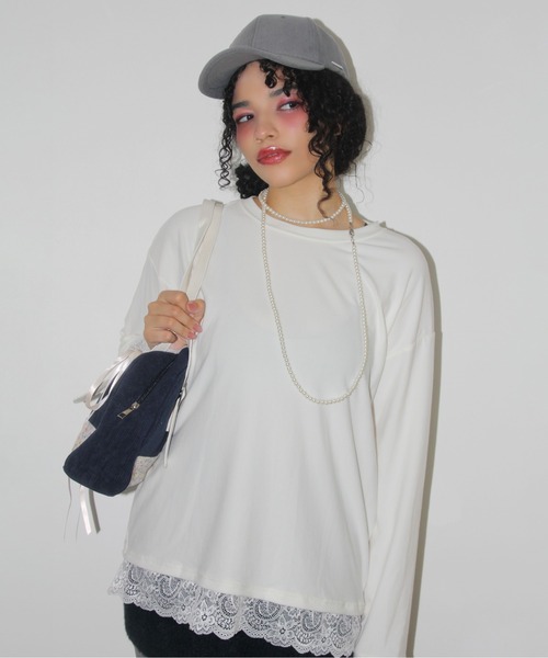 IMARI（イマリ）の「【 IMARI / イマリ 】 裾レース ロングスリーブ トップス（Tシャツ/カットソー・レディース・ホワイト/ブラック・FREE）」の10枚目の写真