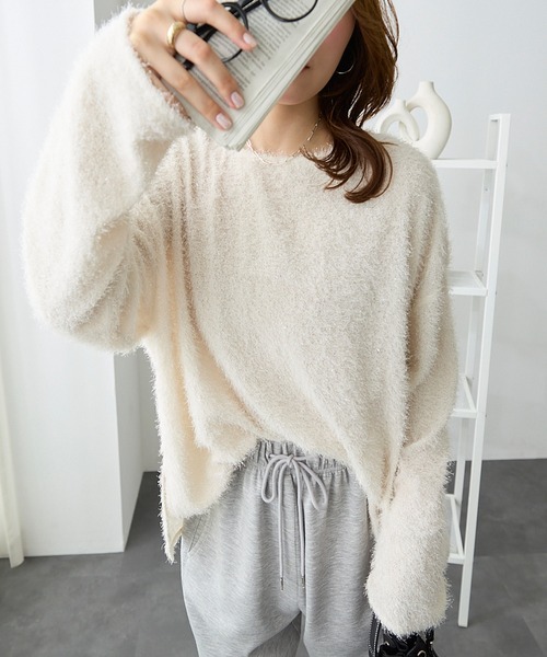 ReDial(リダイアル)の「ラメシャギートップス(Tシャツ/カットソー・レディース・チャコール/アイボリー/ブラック・M/L/3L/LL)」の6枚目の写真