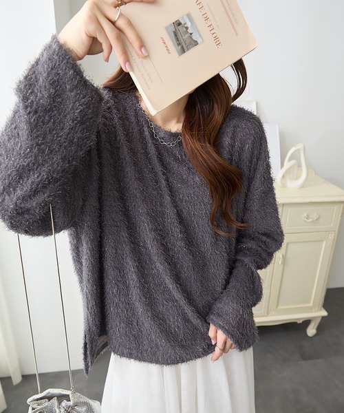 ReDial(リダイアル)の「ラメシャギートップス(Tシャツ/カットソー・レディース・チャコール/アイボリー/ブラック・M/L/3L/LL)」の17枚目の写真