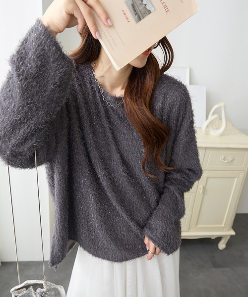 ReDial(リダイアル)の「ラメシャギートップス(Tシャツ/カットソー・レディース・チャコール/アイボリー/ブラック・M/L/3L/LL)」の18枚目の写真