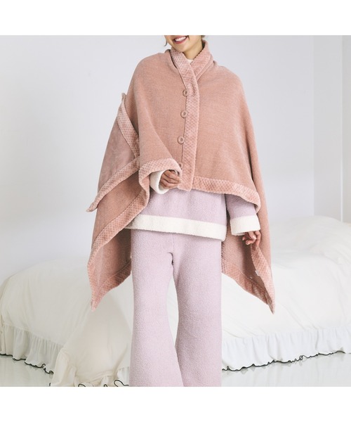 セール】リバーシブルウォームフリース 4WAYポンチョ L ピンク（ルーム