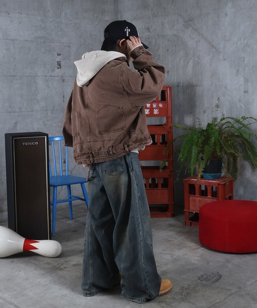 セール】AW 汚れ加工 袖プリント フルZIPパーカー メンズ レディース