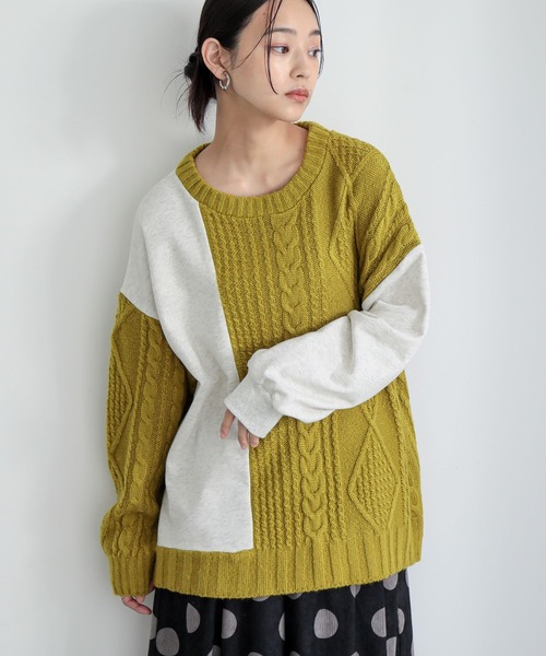 n'OrLABEL(ノアールレーベル)の「配色異素材切替ニット(ニット/セーター・レディース・イエロー/ブラック・FREE)」の5枚目の写真
