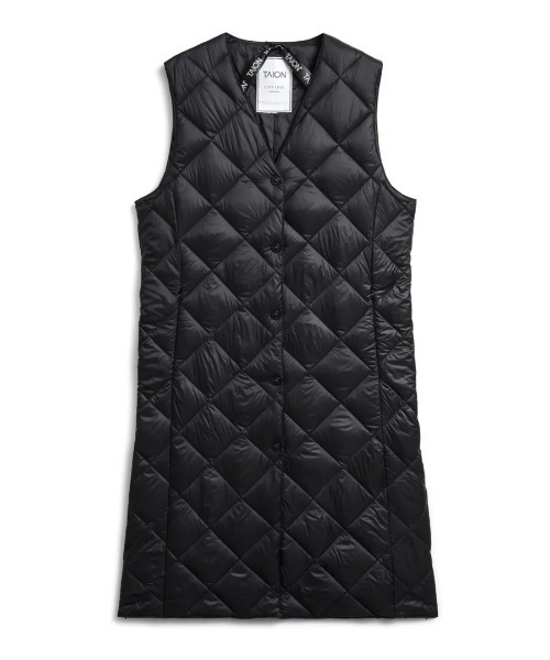 TAION(タイオン)の「TAION/タイオン/“SINGLE SNAP BUTTON" V NECK LONG DOWN GILET(ダウンベスト・レディース・オフホワイト/ブラック・S/M/L)」の3枚目の写真
