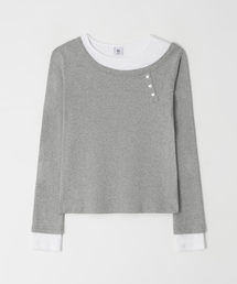 RONRON（ロンロン）の「UNBALANCE HEART BUTTON LAYERED T SHIRT GREY（Tシャツ/カットソー）」