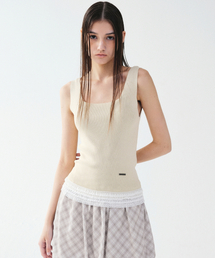 FRILL KNIT SLEEVELESS_BEIGE