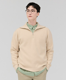 男性半ジップスウェーター-ベージュ