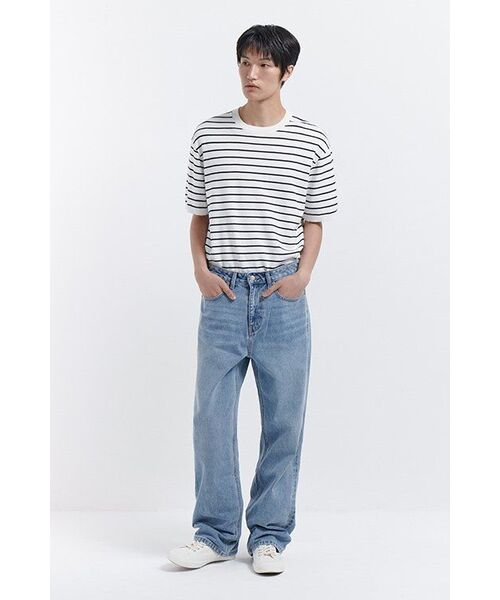 MUSINSA STANDARD（ムシンサスタンダード）の「ストライプクルーネック半袖ニット[ホワイト/ブラック]（ニット/セーター・メンズ・その他・XX-LARGE/LARGE/MEDIUM/SMALL/X-LARGE）」の8枚目の写真