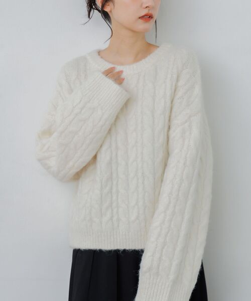 RETRO GIRL(レトロガール)の「ケーブルNTPO(ニット/セーター・レディース・チャコールグレー/レッド/ナチュラル・FREE)」の2枚目の写真