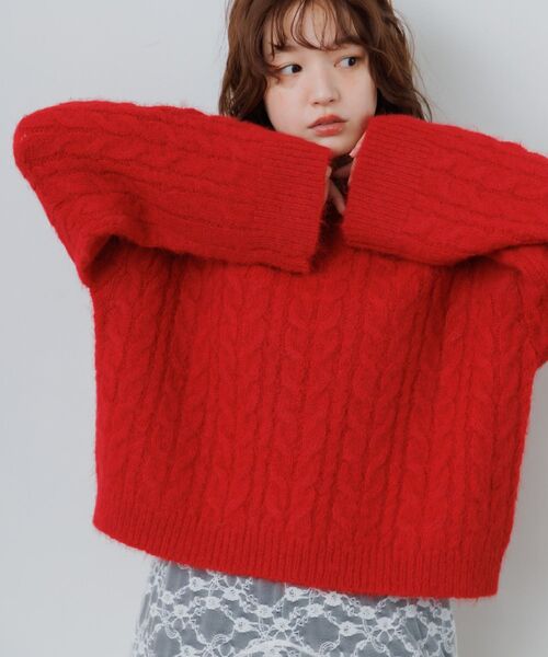 RETRO GIRL(レトロガール)の「ケーブルNTPO(ニット/セーター・レディース・チャコールグレー/レッド/ナチュラル・FREE)」の3枚目の写真