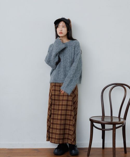 RETRO GIRL(レトロガール)の「ケーブルNTPO(ニット/セーター・レディース・チャコールグレー/レッド/ナチュラル・FREE)」の7枚目の写真