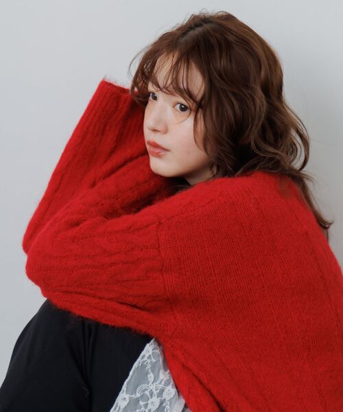 RETRO GIRL(レトロガール)の「ケーブルNTPO(ニット/セーター・レディース・チャコールグレー/レッド/ナチュラル・FREE)」の18枚目の写真