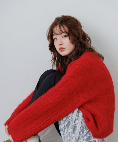 RETRO GIRL(レトロガール)の「ケーブルNTPO(ニット/セーター・レディース・チャコールグレー/レッド/ナチュラル・FREE)」の20枚目の写真