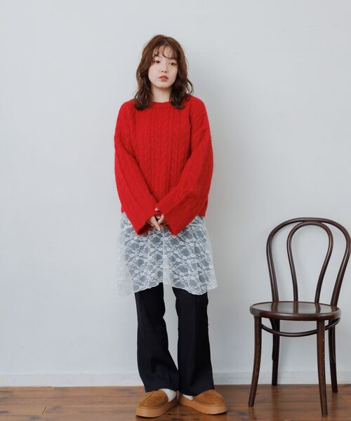 RETRO GIRL(レトロガール)の「ケーブルNTPO(ニット/セーター・レディース・チャコールグレー/レッド/ナチュラル・FREE)」の21枚目の写真