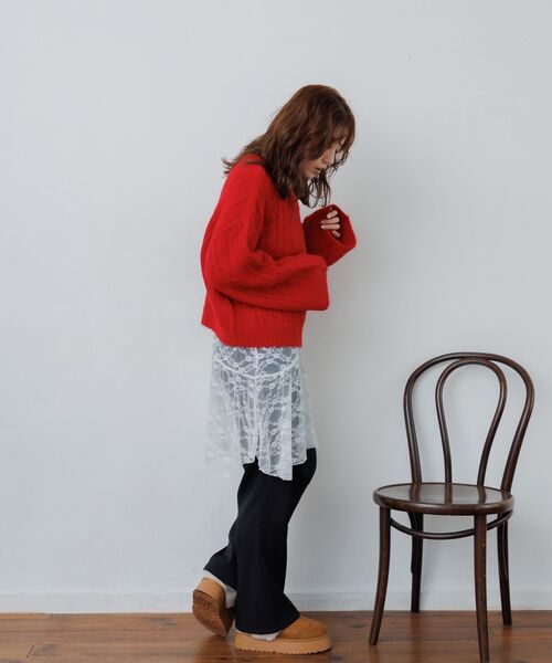 RETRO GIRL(レトロガール)の「ケーブルNTPO(ニット/セーター・レディース・チャコールグレー/レッド/ナチュラル・FREE)」の22枚目の写真