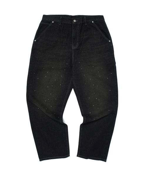 セール】RHINESTONE DENIM PANTS (BLACK)（デニムパンツ）｜WKNDRS