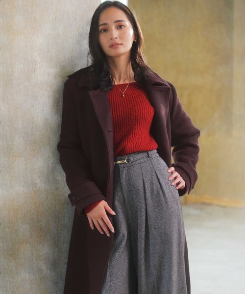 NOELA（ノエラ）の「ステンカラーウールコート（その他アウター・レディース・ボルドー/オフホワイト・S/M）」の4枚目の写真