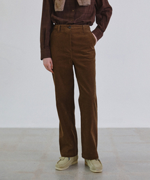 Corduroy belted straight pants_BROWN