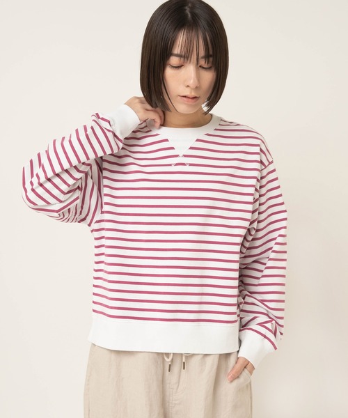 RNA-N(アールエヌエーエヌ)の「M2596 ボーダー天竺スウェット(Tシャツ/カットソー・レディース・ブルー/ホワイト×グリーン/ホワイト×ピンク・FREE)」の9枚目の写真