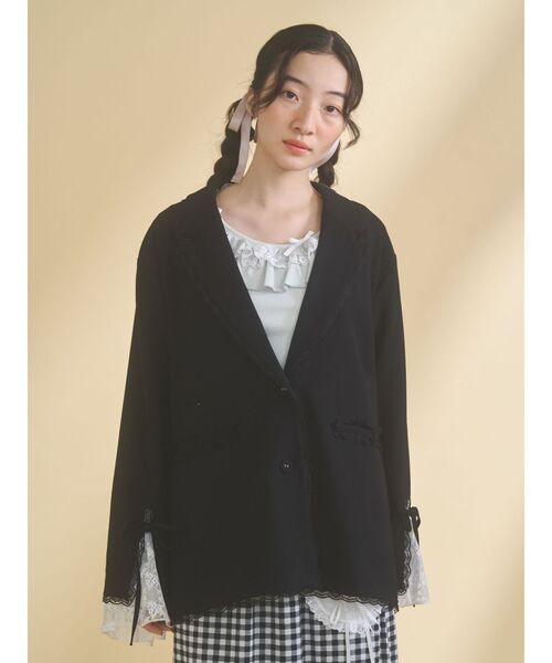 merry jenny（メリージェニー）の「lace slit ribbon jacket（テーラードジャケット・レディース・グレー/ブラック・FREE）」の5枚目の写真
