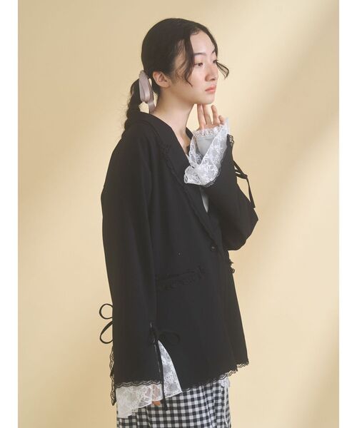 merry jenny（メリージェニー）の「lace slit ribbon jacket（テーラードジャケット・レディース・グレー/ブラック・FREE）」の6枚目の写真