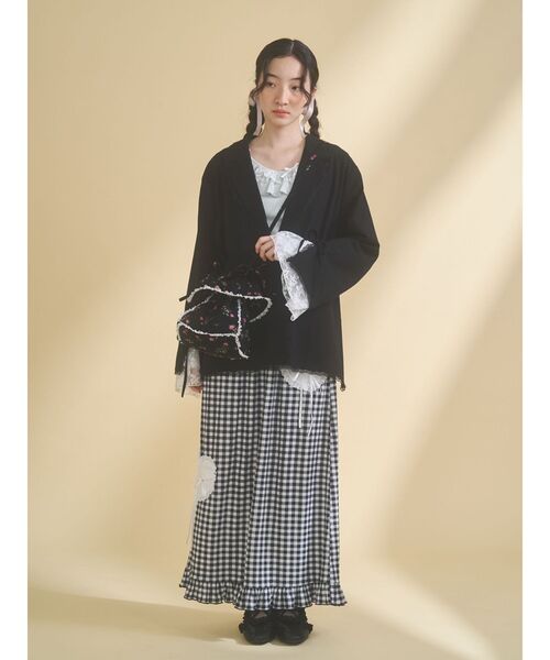 merry jenny（メリージェニー）の「lace slit ribbon jacket（テーラードジャケット・レディース・グレー/ブラック・FREE）」の9枚目の写真