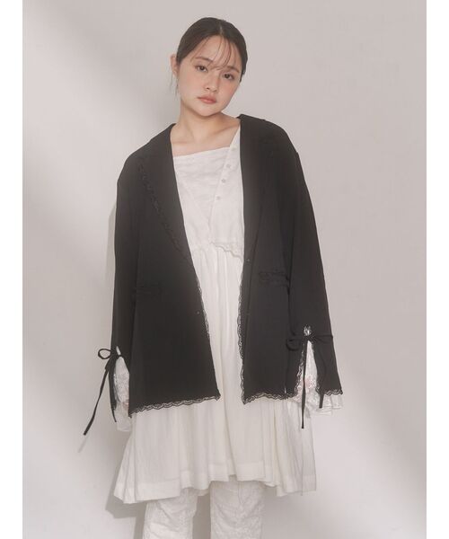 merry jenny（メリージェニー）の「lace slit ribbon jacket（テーラードジャケット・レディース・グレー/ブラック・FREE）」の16枚目の写真