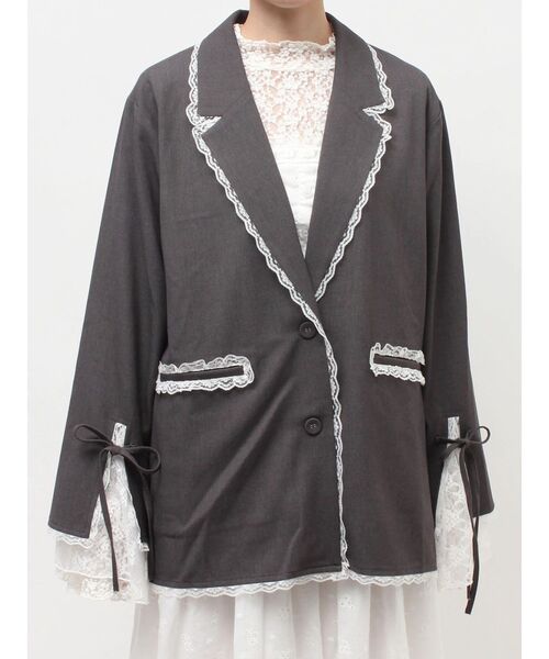 merry jenny（メリージェニー）の「lace slit ribbon jacket（テーラードジャケット・レディース・グレー/ブラック・FREE）」の20枚目の写真
