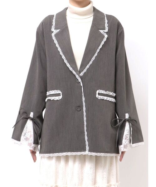 merry jenny(メリージェニー)の「lace slit ribbon jacket(テーラードジャケット・レディース・グレー/ブラック・FREE)」の6枚目の写真