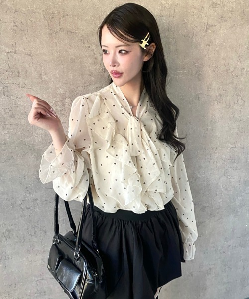 Mejoul（メジュール）の「【2026春夏新作】ドット柄シアーフリルボウタイブラウス（シャツ/ブラウス・レディース・アイボリー・M/L）」の12枚目の写真