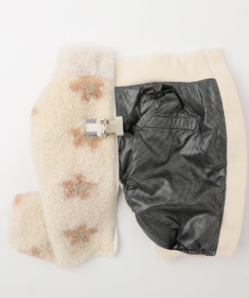 セール】遠赤外線フラワーボアロンパースハーネス【反射テープ付き