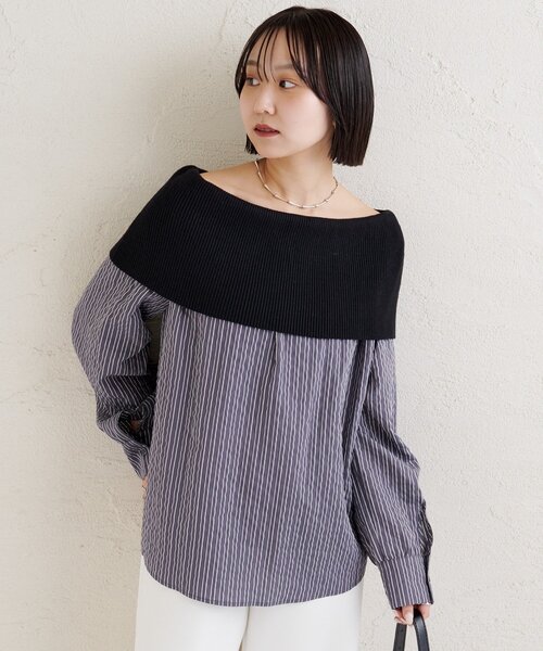 mystic(ミスティック)の「オフショルリブストライプシャツ(シャツ/ブラウス・レディース・オフホワイト/チャコールグレー・FREE)」の17枚目の写真